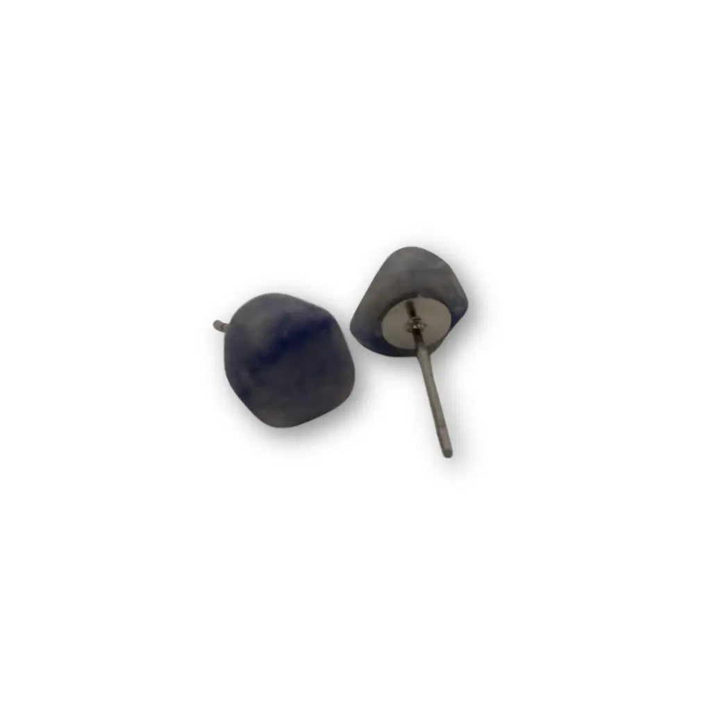 Dark blue smooth stone stud earrings with minimalist design from the elemental earring collection handcrafted natural stone organic form earring