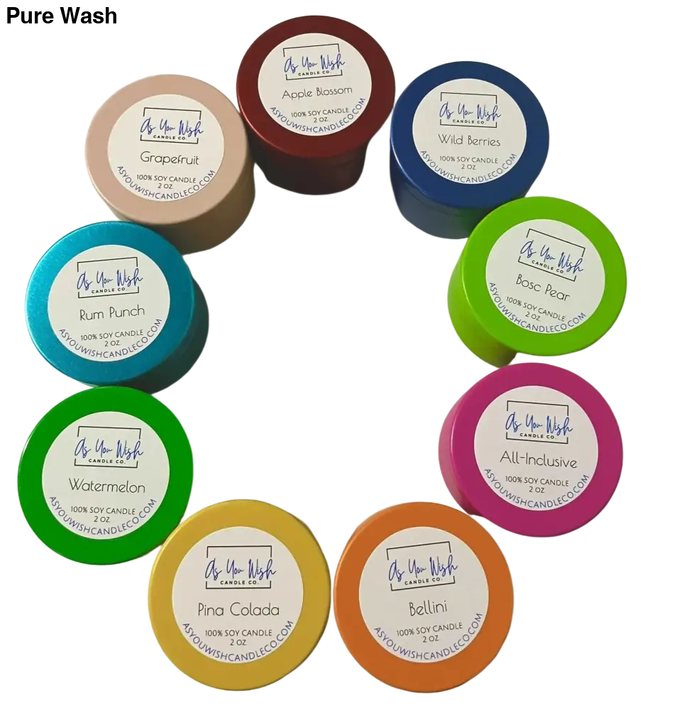 Fruity Candle Collection – hand-poured candles with bright, juicy fruit-inspired scents in a colourful display. - Pure Wash
