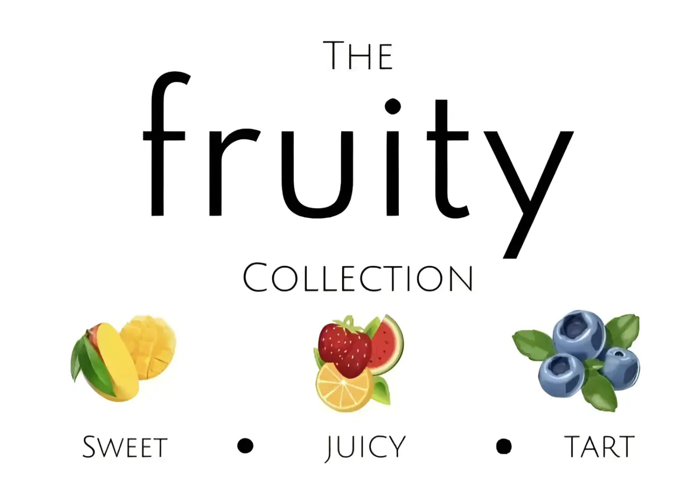 The fruity candle collection features vibrant mango strawberry watermelon lime and blueberry clusters with juicy scents