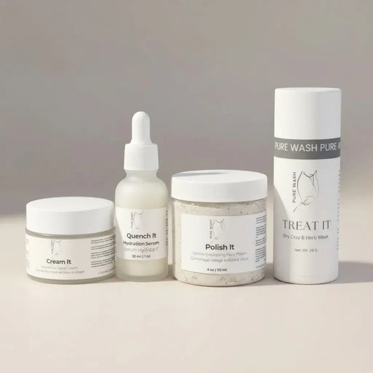 White cylindrical bottle with dropper cap labeled quench it hydration serum from the it line skincare complete bundle