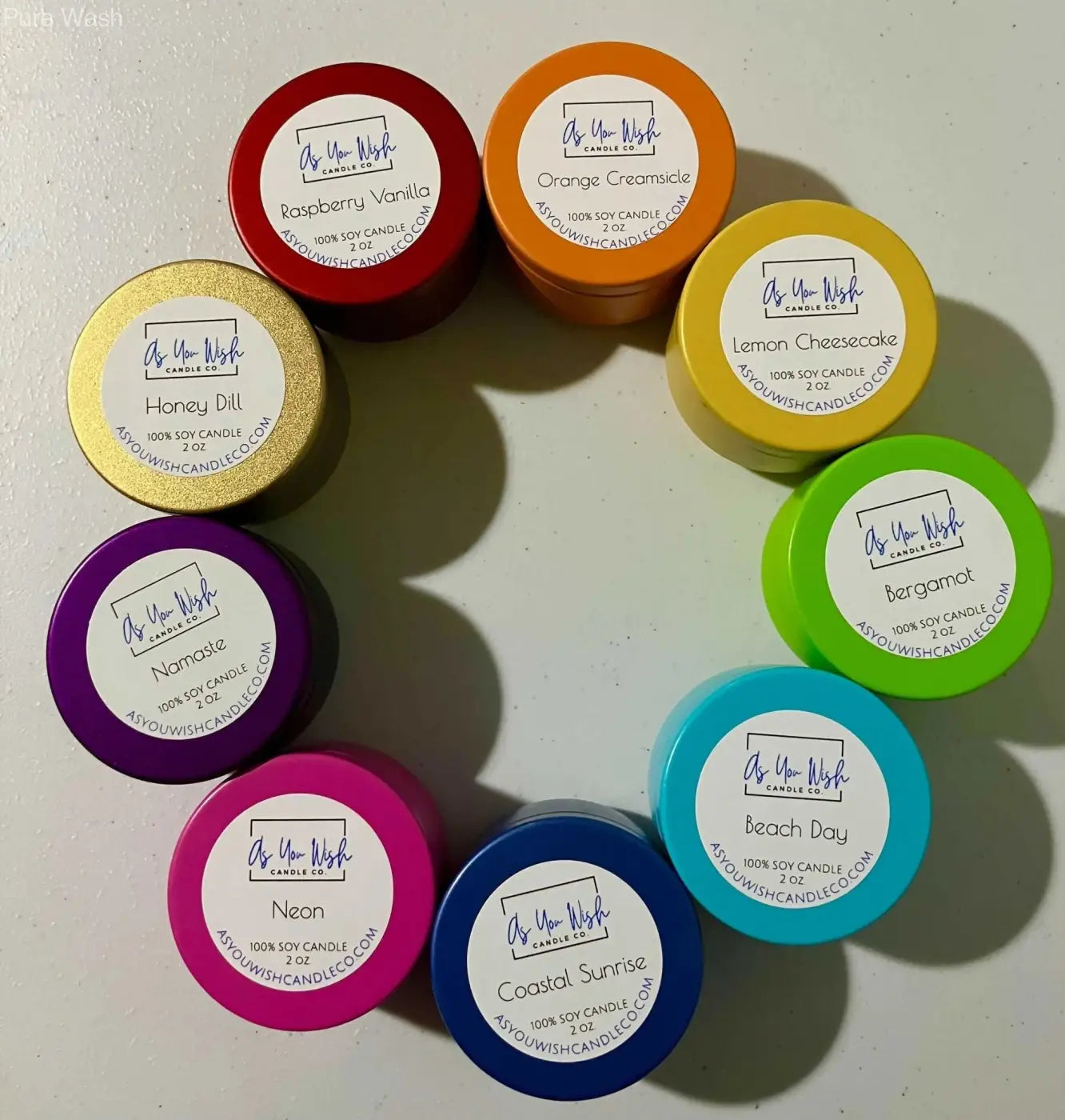 Rainbow candle collection – 9 mini candles gift set collection colorful round soy candles winnipeg canada