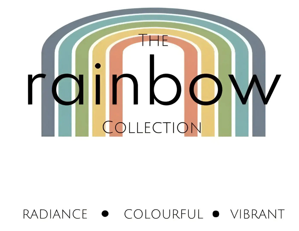 The rainbow candle collection logo features a stylized pastel arch in blue green yellow orange and pink for a rainbow candle gift box