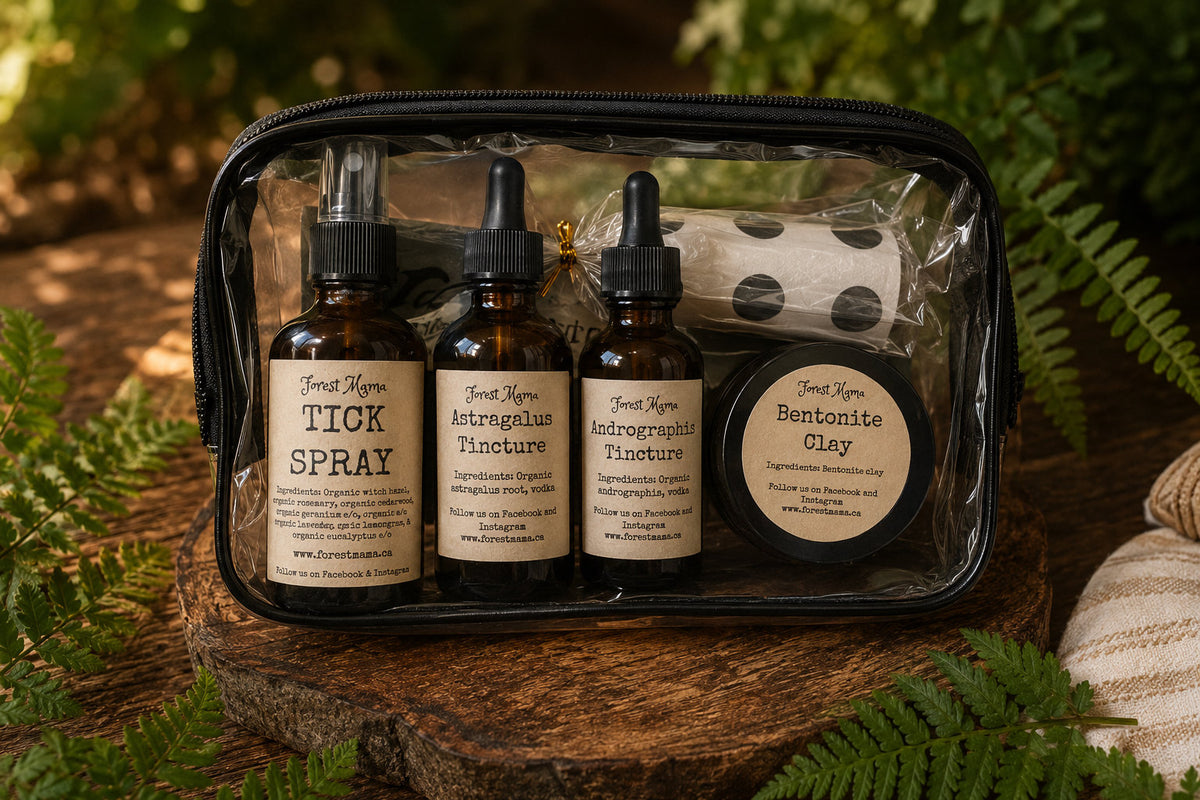 Tick Kit by forestmama, an outdoor kit with tweezers, lint roller, swabs, bandages and botanical preparations