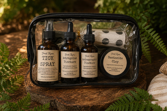 Tick Kit by forestmama, an outdoor kit with tweezers, lint roller, swabs, bandages and botanical preparations
