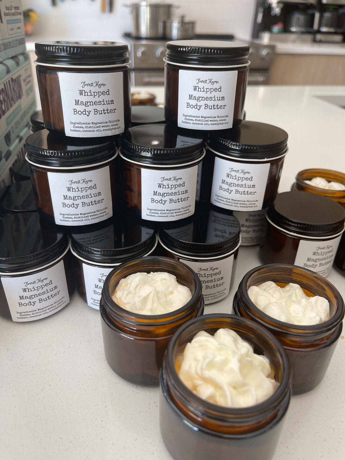 Whipped Magnesium Body Butter 4 oz by forestmama, with magnesium chloride, cocoa butter and coconut oil