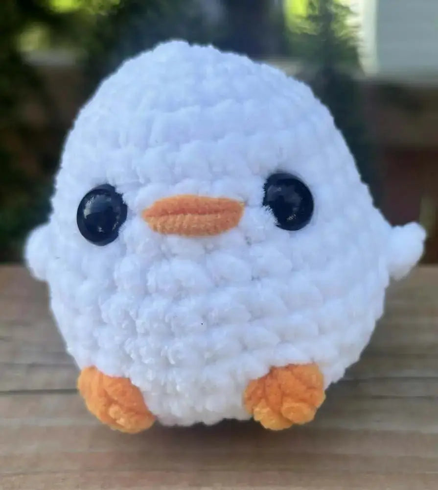 White duck soft white crocheted chick with black bead eyes orange beak and feet handmade soap canada decor