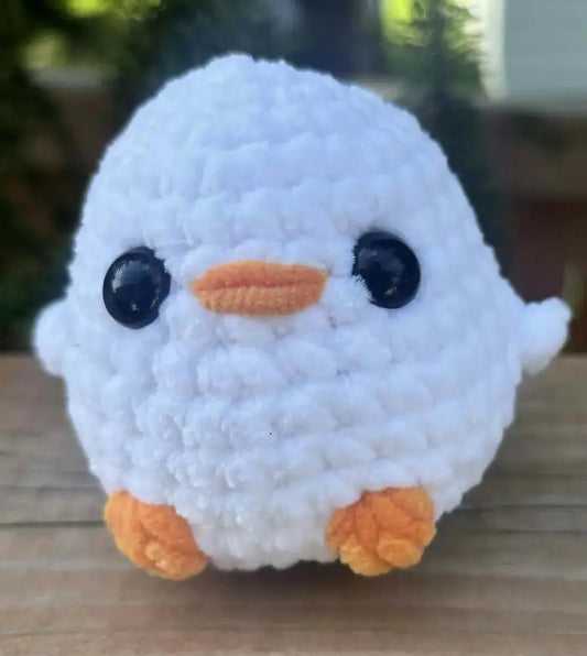 White duck soft white crocheted chick with black bead eyes orange beak and feet handmade soap canada decor