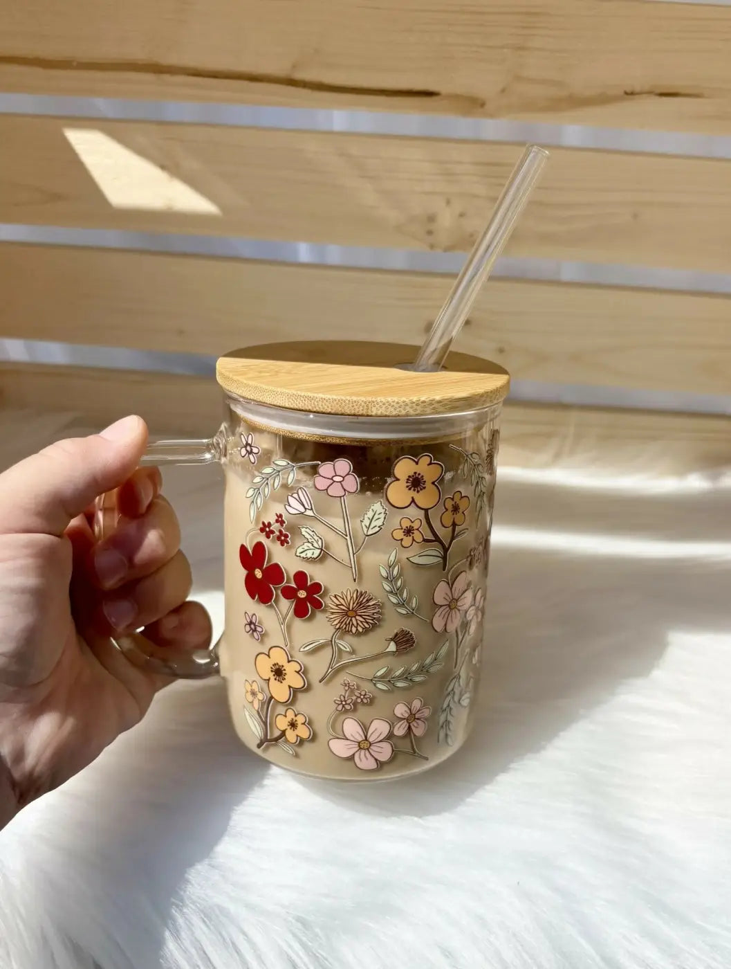Wildflower glass mug - pure wash default title clear glass tumbler bamboo lid winnipeg canada