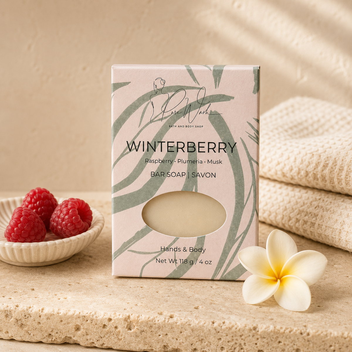Winterberry soap bar by Pure Wash, scented with raspberry, plumeria and soft musk