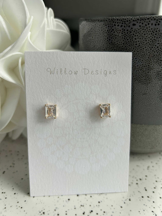 Gold Rectangle Cubic Zirconia StudsJewelryPretty rectangle cubic zirconia studs.-14K gold plated-nickel freeGold Rectangle Cubic Zirconia StudsCG Pure Wash