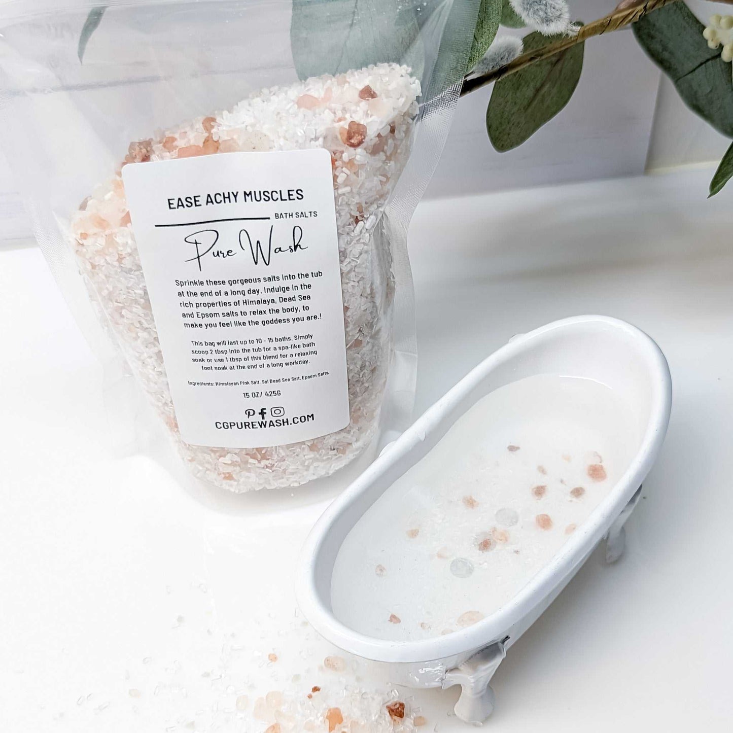 Transform your bath into a blissful oasis with our generous portion of mineral-rich bath salts for luxurious self-care | CG Pure Wash