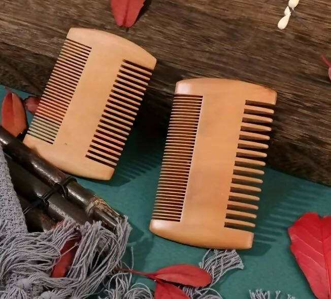 Deluxe Beard Grooming Kit with dual-sided wooden beard combs and accessories for a well-groomed look.