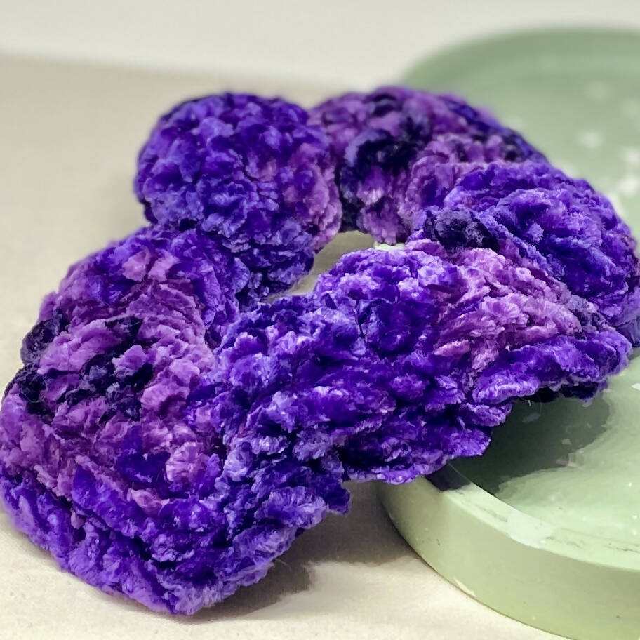 Crochet Velvet ScrunchieHair AccessoryLooking for a cute way to keep your hair out of your face? Look no further than this handmade crochet scrunchie! Made from velvety soft yarn it's comfortable to wearCrochet Velvet ScrunchieCG Pure Wash