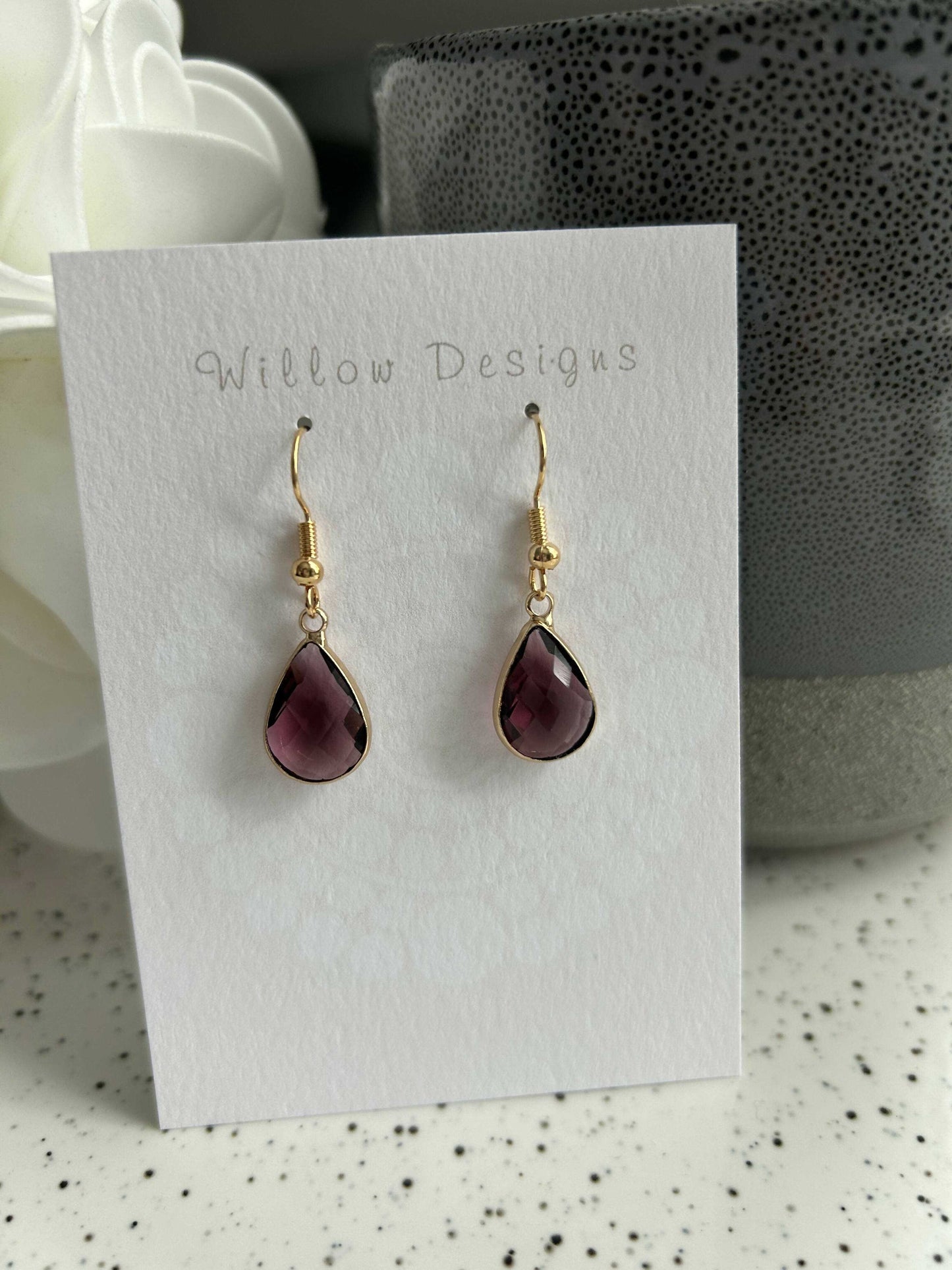 Burgundy Gemstone Dangly Earrings