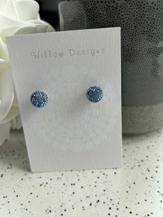 10mm Blue Sparkle Ball EarringsJewelryPosts are made of Stainless Steel.-hypoallergenic-nickel free8mm Blue Sparkle Ball EarringsCG Pure Wash